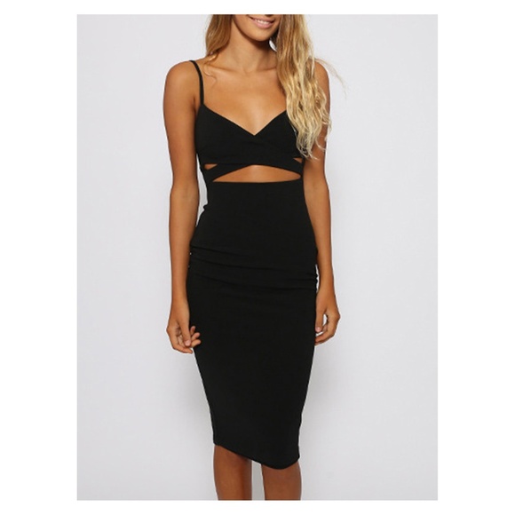 MBM Unlimited Dresses & Skirts - Black Cut Out Wrap Pencil Midi Dress